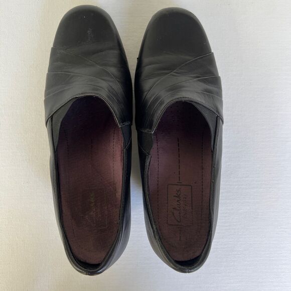 Clarks Loafers Size 7W Black Everyday Sugar Spice Heeled Leather 85140 - Picture 7 of 11